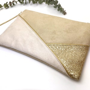 Pochette beige écru et doré parfaite pour accessoiriser une tenue d'été mariage soirée image 2