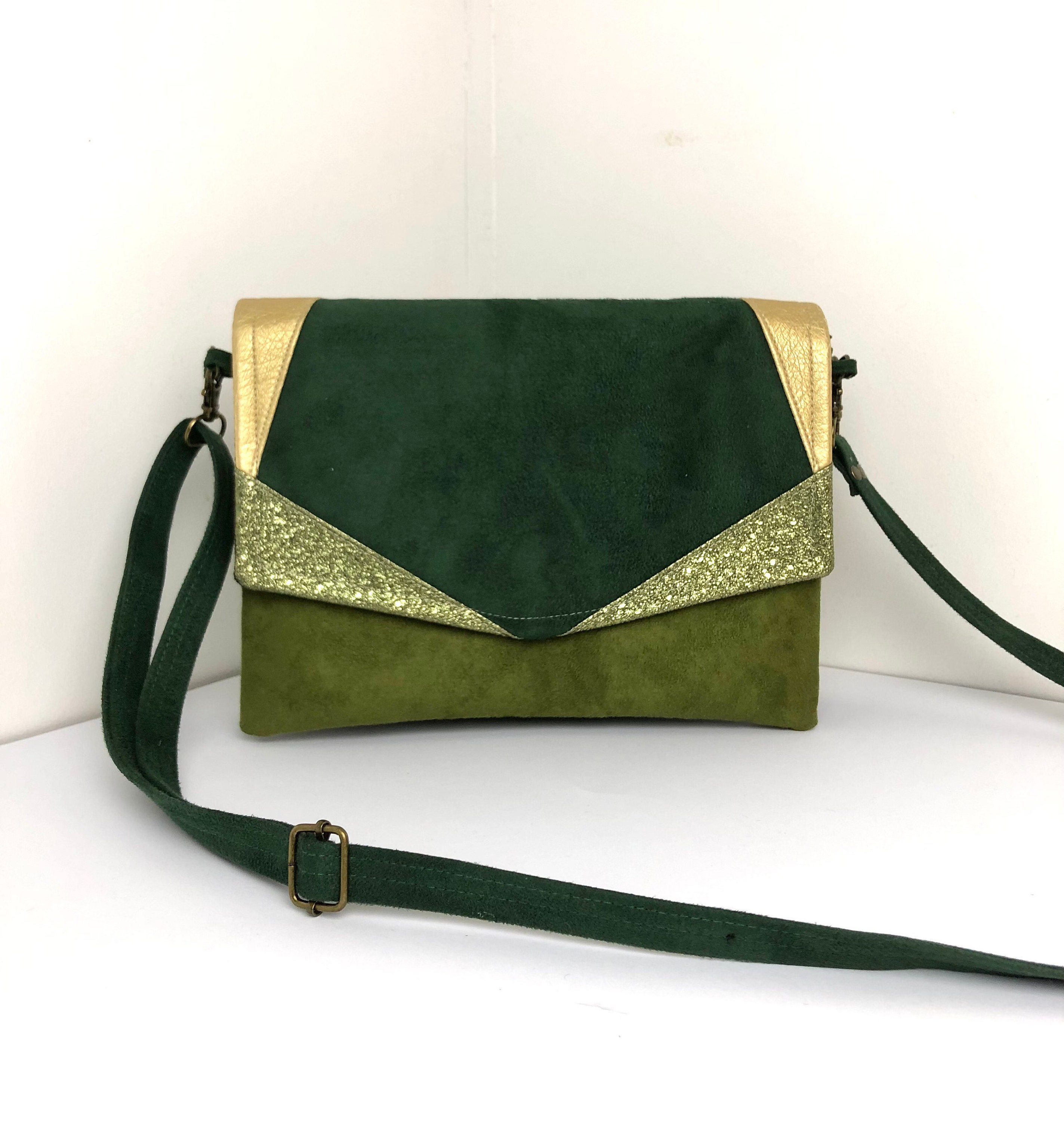 Green and Gold 3 pocket Shoulder Bag Perfect for Storing