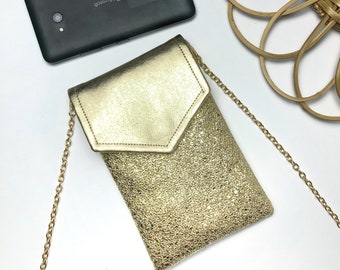 iPhone smartphone case gold drinking phone pouch with glitter effect