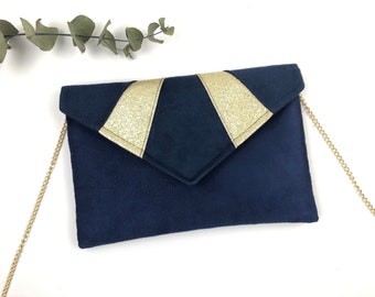 Navy blue and gold pouch ideal for storing your belongings during an evening or a wedding