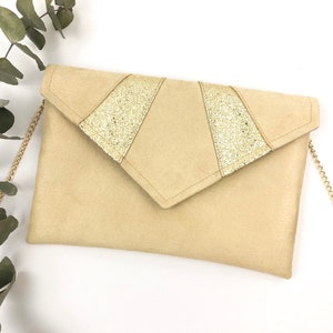 Sand beige and gold clutch ideal for a wedding or evening outfit