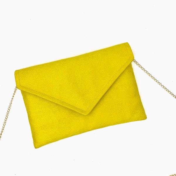 Pochette da donna di colore giallo brillante, ideale per matrimonio a tema giallo, serata da damigella d'onore