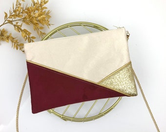 Pochette beige bordeaux doré parfaite pour un mariage une soirée