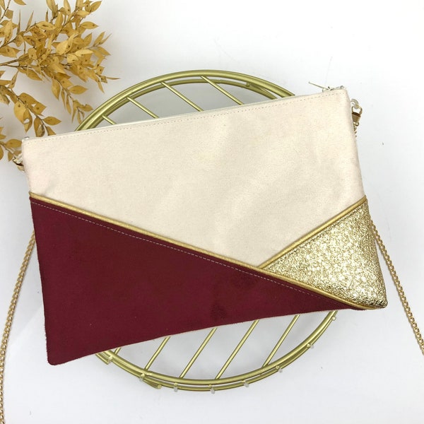 Pochette beige bordeaux oro perfetta per un matrimonio o una serata