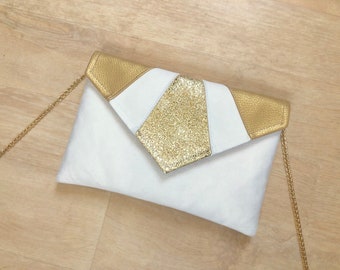 White and gold clutch perfect for a bride and customizable