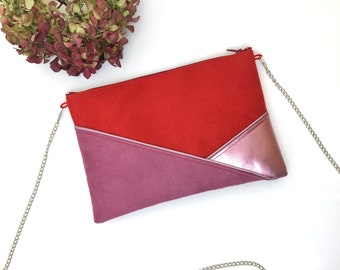 Abend-Clutch in Rot und Lila mit Taschenkette oder Handschlaufe