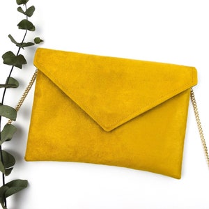 Pochette jaune moutarde unie, pochette enveloppe jaune, pochette personnalisable, mariage jaune moutarde, ThéaLouise image 1