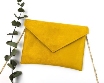 Pochette jaune moutarde unie, pochette enveloppe jaune, pochette personnalisable, mariage jaune moutarde, ThéaLouise