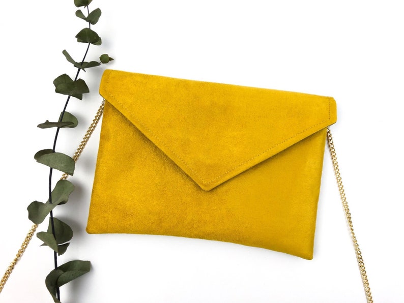 Pochette jaune moutarde unie, pochette enveloppe jaune, pochette personnalisable, mariage jaune moutarde, ThéaLouise image 1