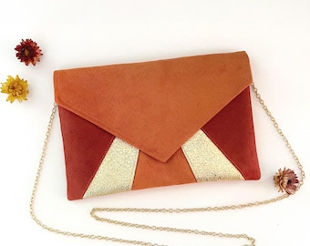 Pochette Mariage Terracotta et Rouille Sac Enveloppe Doré Invitée Chic fait main par ThéaLouise
