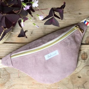 Parma pink suede fanny pack, mauve lilac parma compact fanny pack