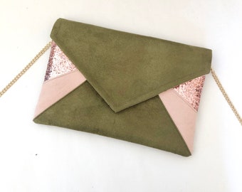 Khaki green rose gold pouch perfect for accessorizing an outfit