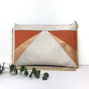 Beige, ecru, terracotta and rose gold clutch bag for a wedding or evening