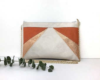 Sac Pochette beige écru Terracotta et rose gold pour un mariage une soirée