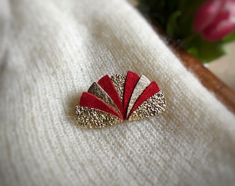 Red and gold brooch accessory sweater coat blouse gift for women