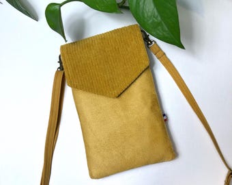 Mustard yellow ochre cell phone pouch smartphone case and bank card pocket
