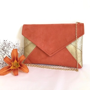 Sac Pochette terracotta et dorée pour un mariage une soirée