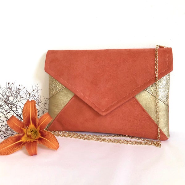 Sac Pochette terracotta et dorée pour un mariage une soirée