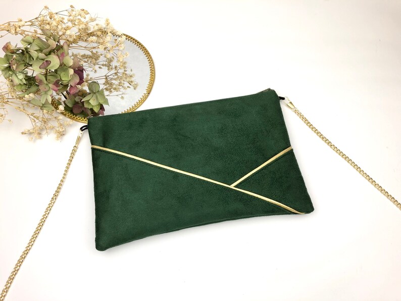 Pochette verde abete e oro perfetta per una serata o un matrimonio immagine 7