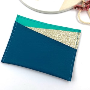 Porte carte bancaire étui CB bleu vert pour femme