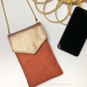Pochette téléphone portable étui smartphone orange terracotta et cuivré