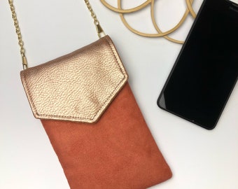 Cell phone pouch smartphone case orange terracotta and copper