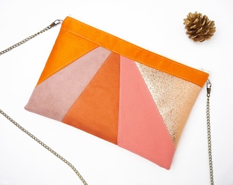 Coral orange clutch, coral pink clutch, copper pink clutch, Wedding handbag, coral bridesmaid, pink orange wedding