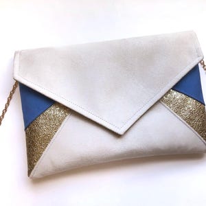 Beige, blue and gold clutch bag ideal for weddings, evenings, bridesmaids, wedding guests