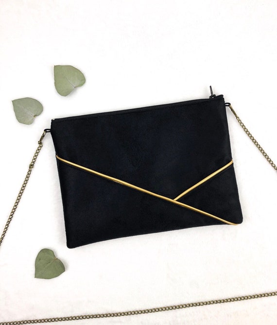 Women s Black and Gold Clutch Bag Perfect for an Evening or a