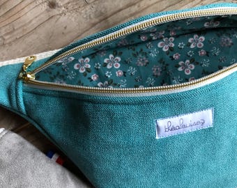 Türkisblaue Bauchtasche, kompakte Bauchtasche mit blauem Samt-Effekt