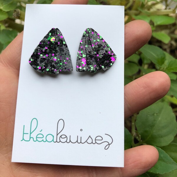 Puces boucles d’oreilles paillettes noires rose vert pour toute occasion, soirée, cadeau de noël femme