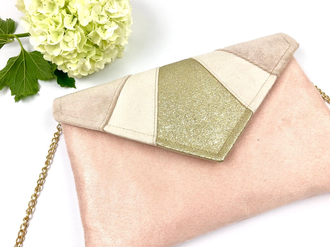 Pochette rose poudr?� beige dor?� id?�ale pour un mariage ou une | Etsy