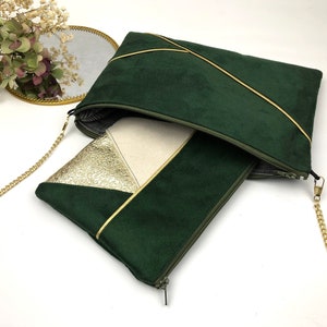 Sac Pochette vert sapin et doré parfait pour une soirée ou un mariage image 3