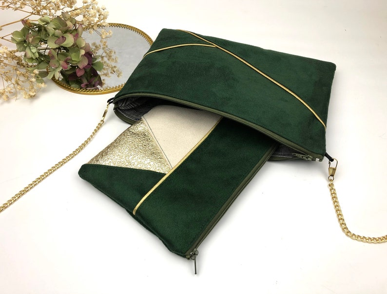 Sac Pochette vert sapin et doré parfait pour une soirée ou un mariage image 3