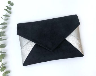 Schwarz-silberne Clutch, ideal für den Abend oder den Alltag, mit Kette oder Armband Ihrer Wahl.