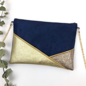 Marineblaue Clutch aus Gold und Bronze, perfekt als Accessoire für ein Abend oder Hochzeitsoutfit Bild 6