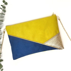 Sac Pochette jaune vif et bleu cobalt parfaite pour un mariage thème jaune image 6