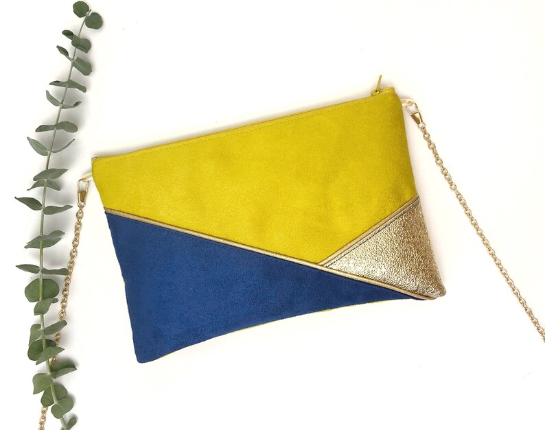 Sac Pochette jaune vif et bleu cobalt parfaite pour un mariage thème jaune image 6