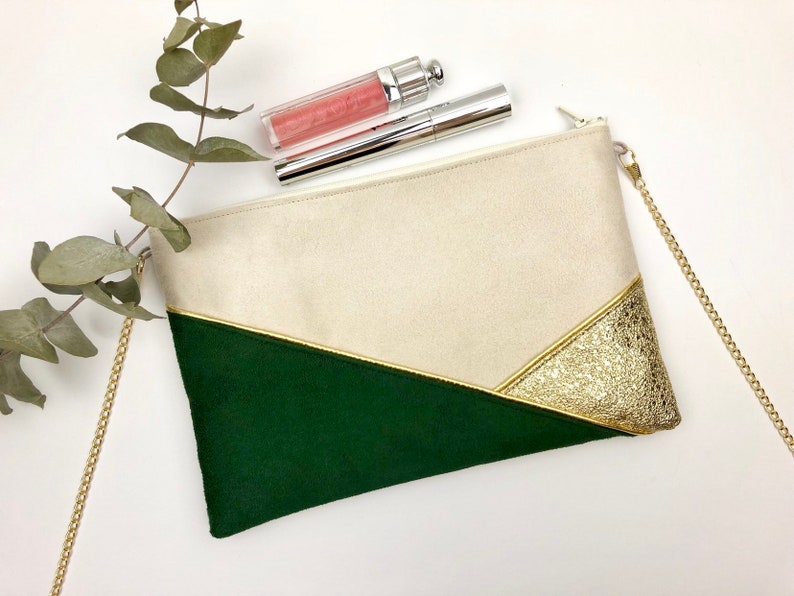 Beige-grün-goldene Clutch, perfekt für eine Hochzeit und einen Abend Bild 5