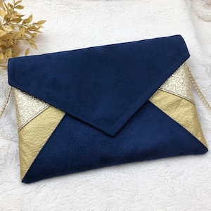 Bolso de mano de noche azul marino y dorado para mujer, ideal para hacer más sofisticado un outfit de novia