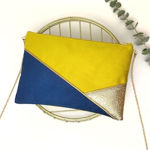 Sac Pochette jaune vif et bleu cobalt parfaite pour un mariage thème jaune image 1