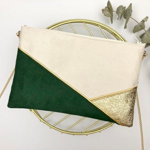 Beige-grün-goldene Clutch, perfekt für eine Hochzeit und einen Abend Bild 1