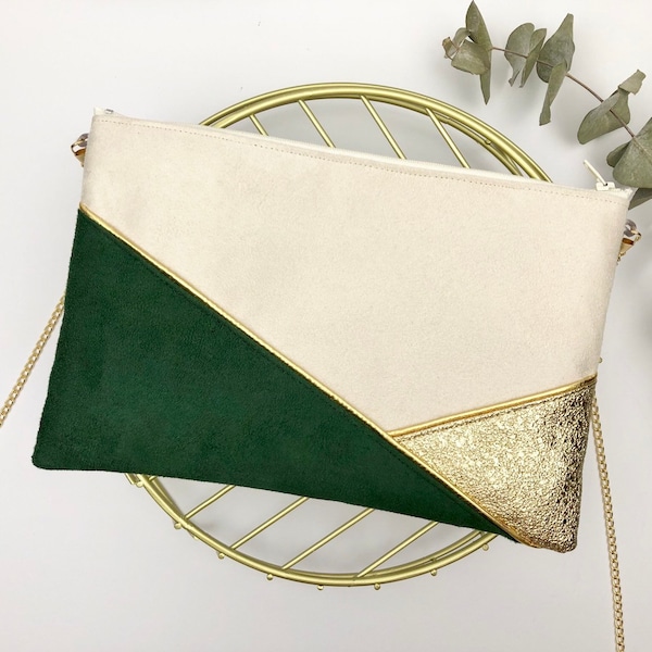 Beige green gold clutch perfect for a wedding an evening