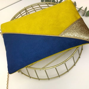 Sac Pochette jaune vif et bleu cobalt parfaite pour un mariage thème jaune image 2