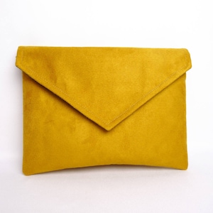 Pochette jaune moutarde unie, pochette enveloppe jaune, pochette personnalisable, mariage jaune moutarde, ThéaLouise image 5