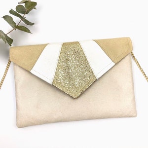 Ecru beige and gold clutch ideal for a wedding or evening outfit