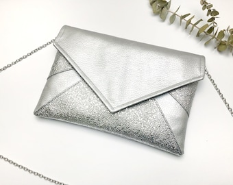 Women's clutch bag silver envelope ideal for a wedding or an evening