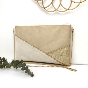 Pochette beige écru et doré parfaite pour accessoiriser une tenue d'été mariage soirée image 1