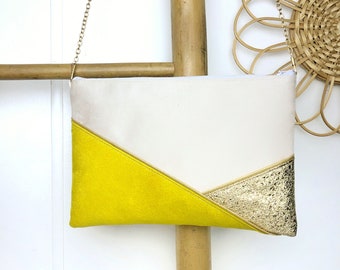 Beige bright lemon yellow gold clutch bag perfect for a wedding or an evening