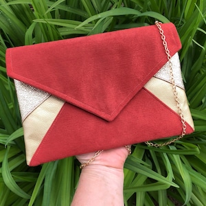 Terracotta, brick and gold clutch bag for a wedding or evening